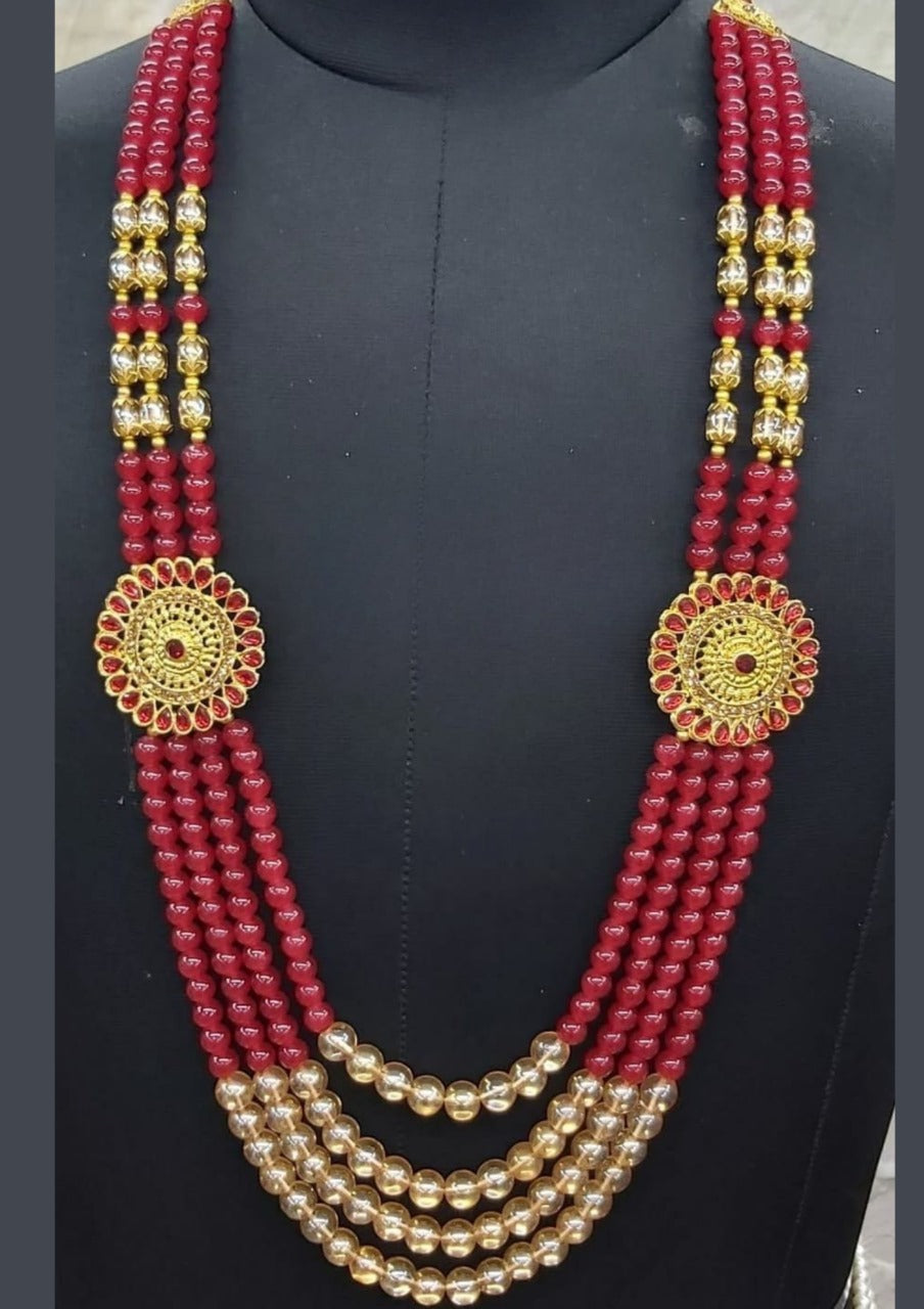Alluring Maroon Color Designed Beads For Men Mala