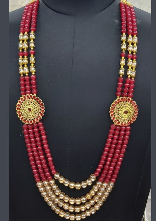 Alluring Maroon Color Designed Beads For Men Mala