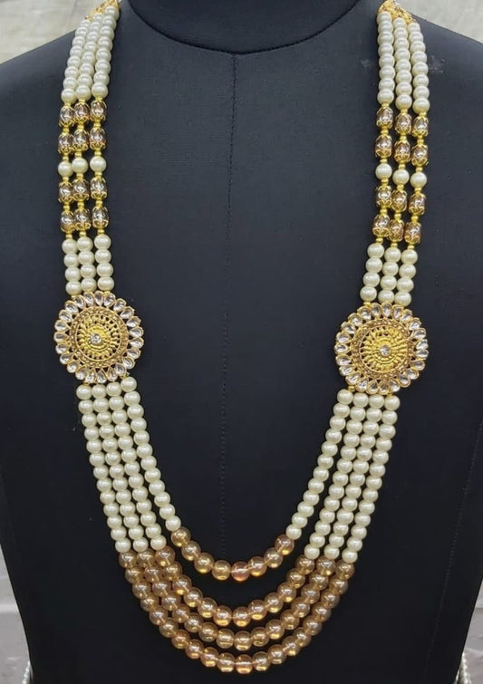 Gorgeous Cream Color Beads And Stone Work For Men Mala