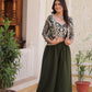 Elegant Green Color Heavy Faux Georgette Embroidery Lace Work With Indo Western Palazzo Suits For Women