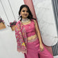 Pink Color Embroidery Sequins Work With Indo Western Palazzo Suits in USA