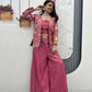 Beautiful Pink Color Embroidery Sequins Work With Indo Western Palazzo Suits For Women