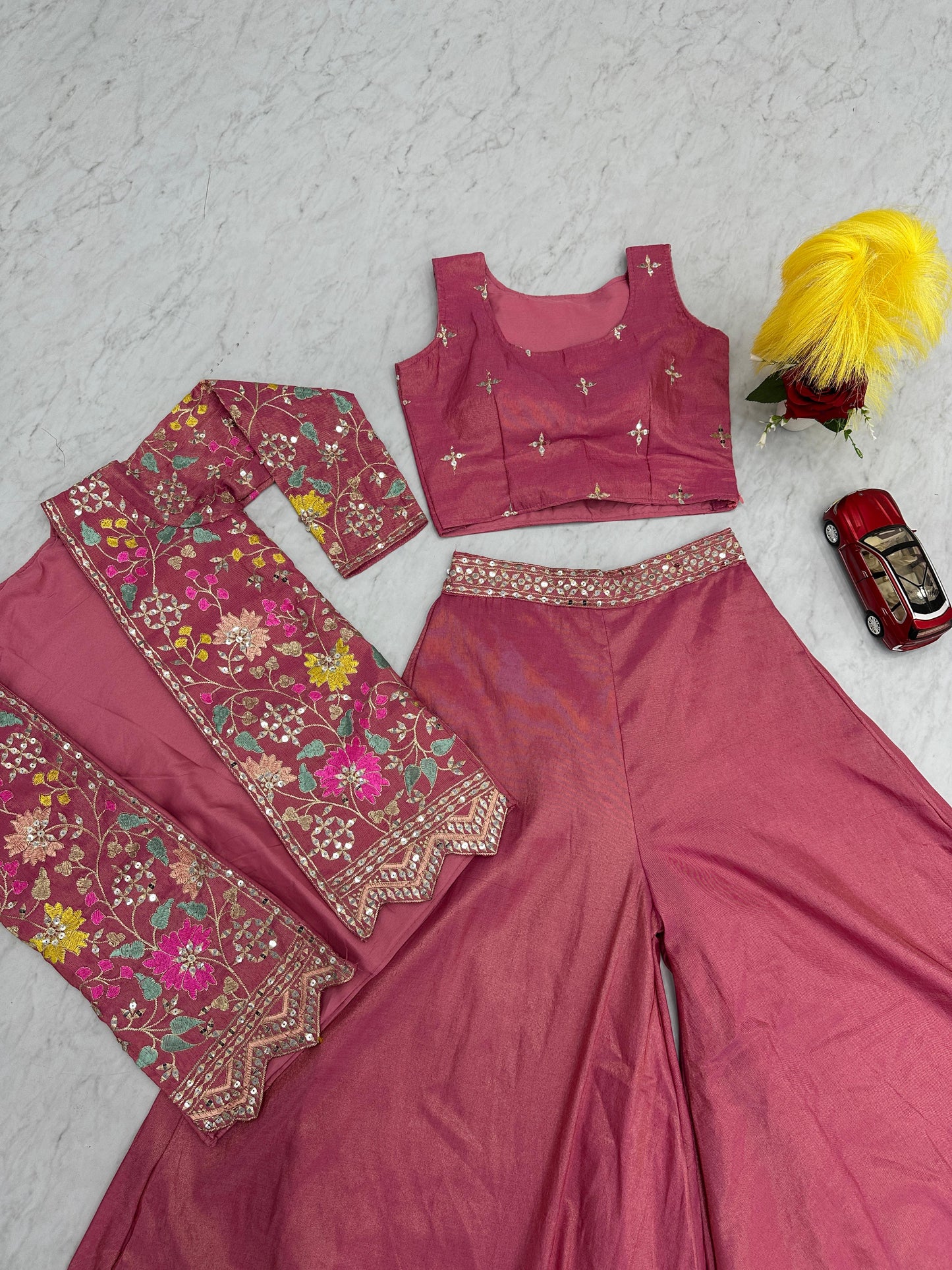 Beautiful Pink Color Embroidery Sequins Work in Tempe