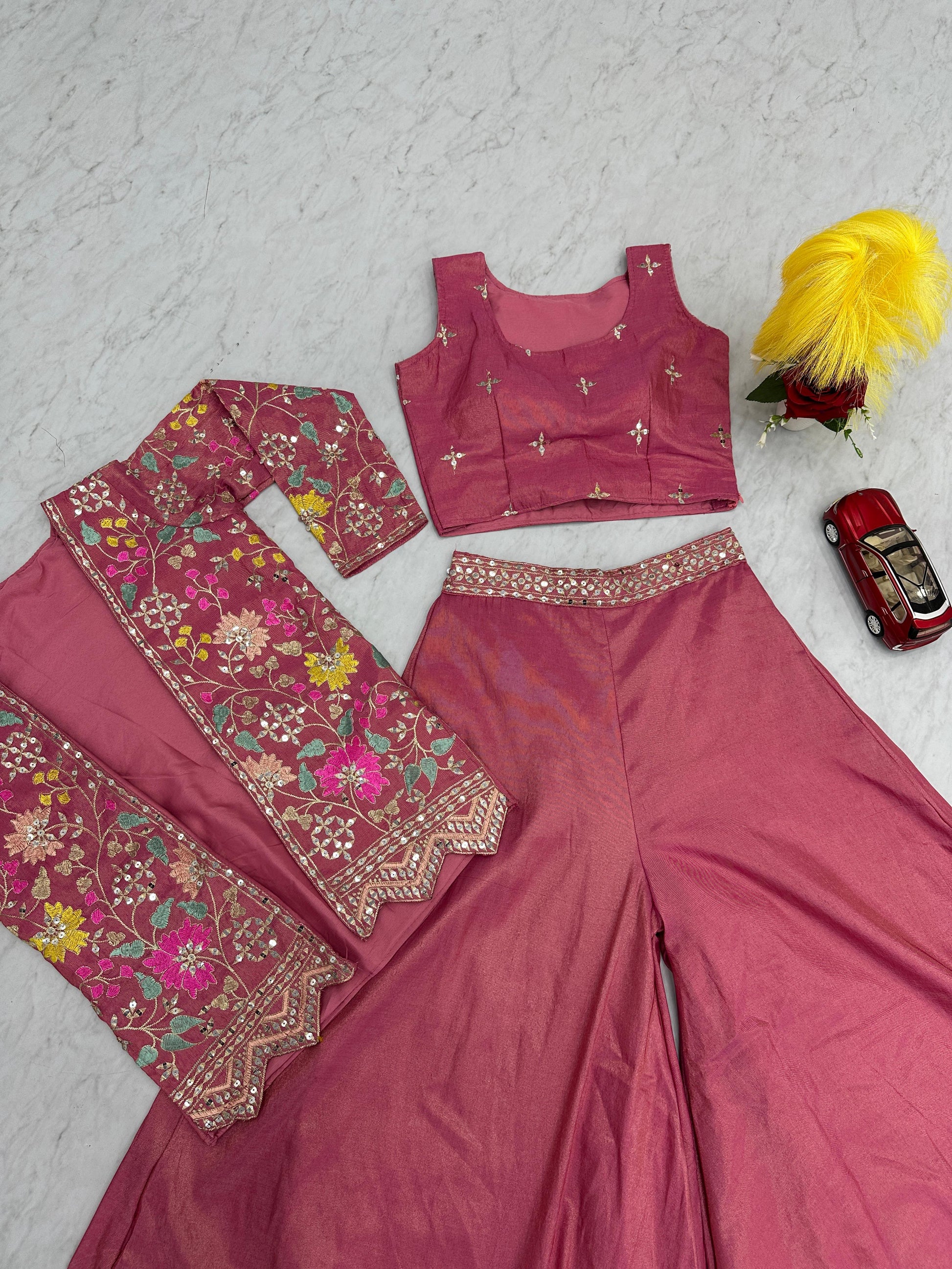 Beautiful Pink Color Embroidery Sequins Work in Tempe
