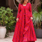 Elegant Printed Rani Pink Shrug Style Indo Western Gown For Women