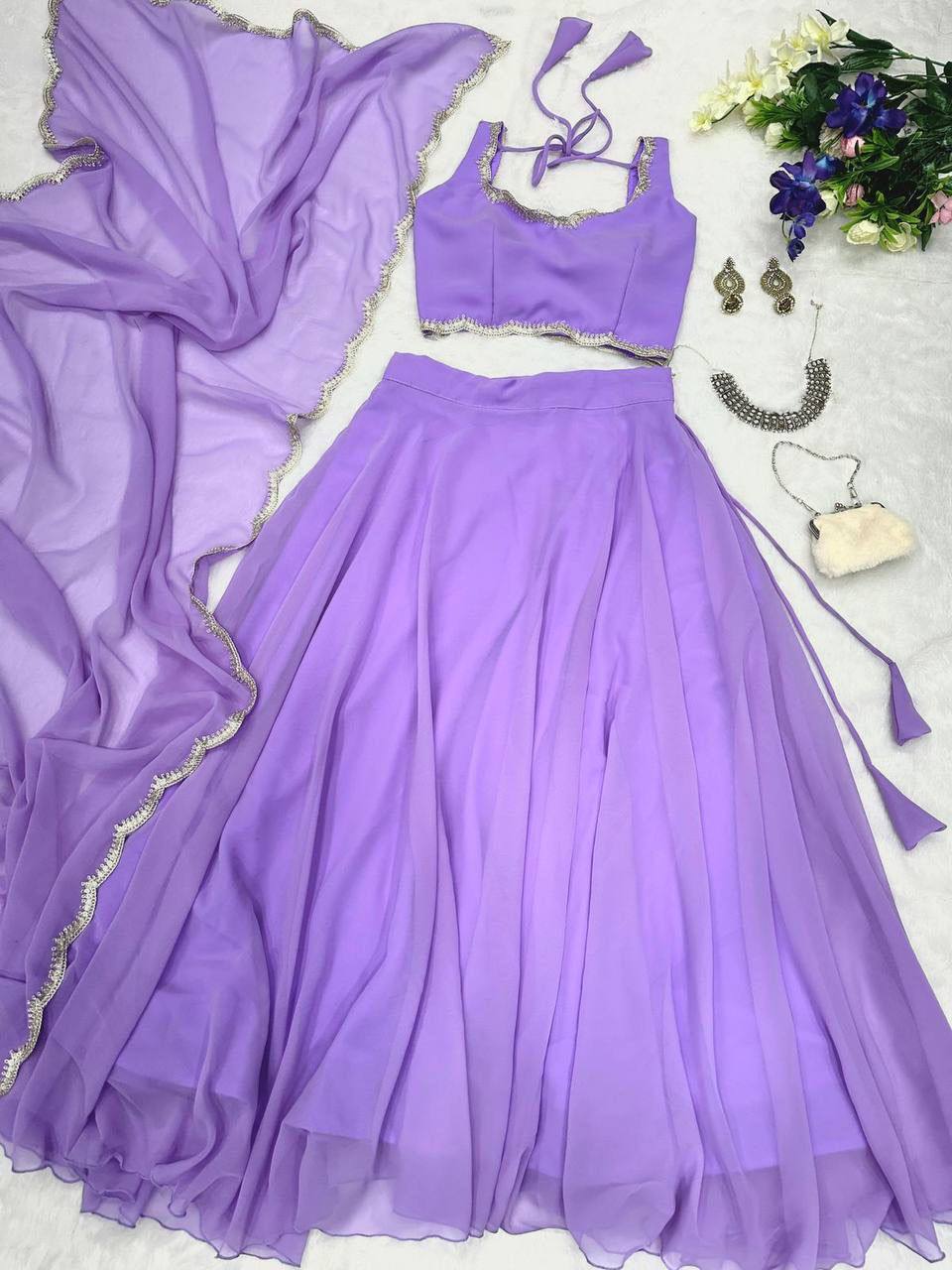 Stunning Lavender Georgette And Sequins Work Lehenga Choli In USA