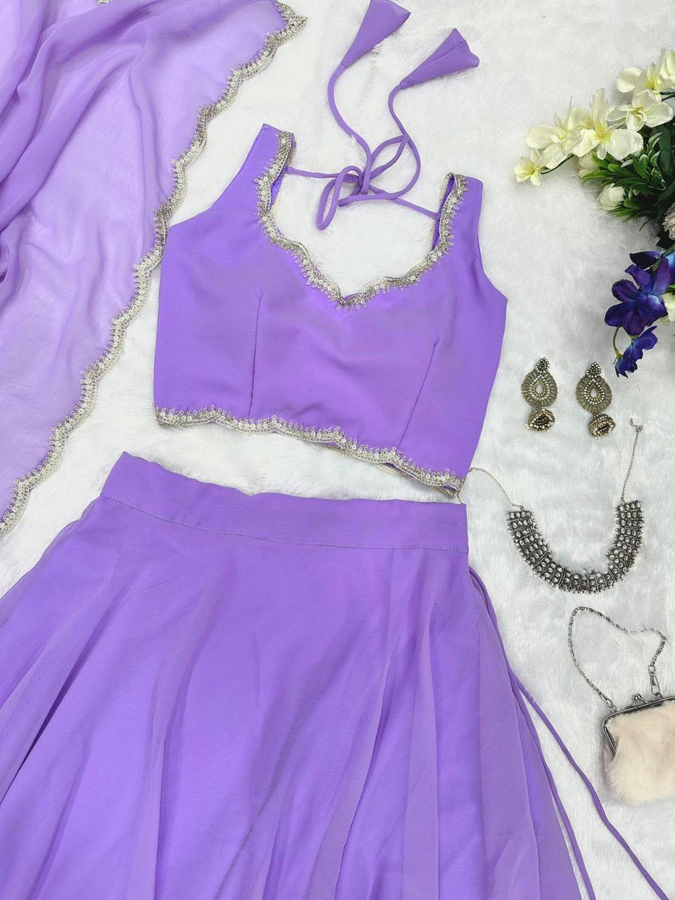 Stunning Lavender Georgette And Sequins Work Lehenga Choli With Dupatta Near Me