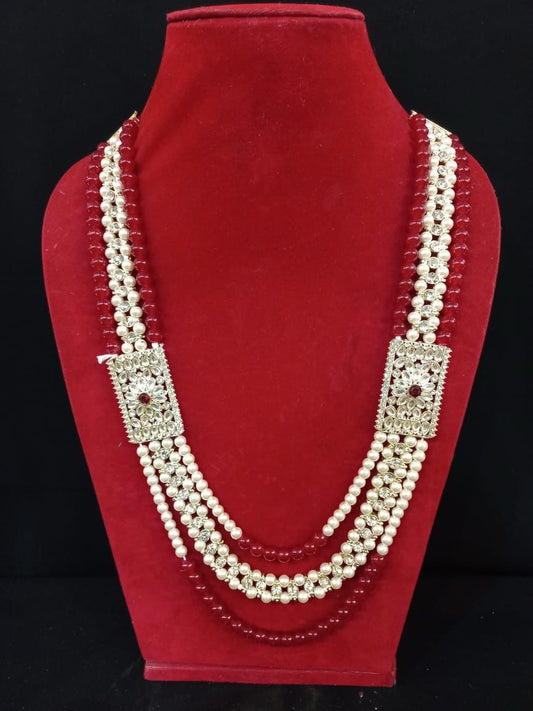 Beautiful Red And White Color Pearl Beaded Unique Style Mala For Men
