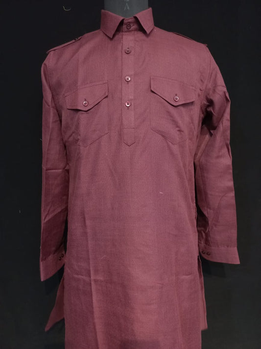Dazzling Dark Maroon Color Swiss Cotton Men's Pathani Suits