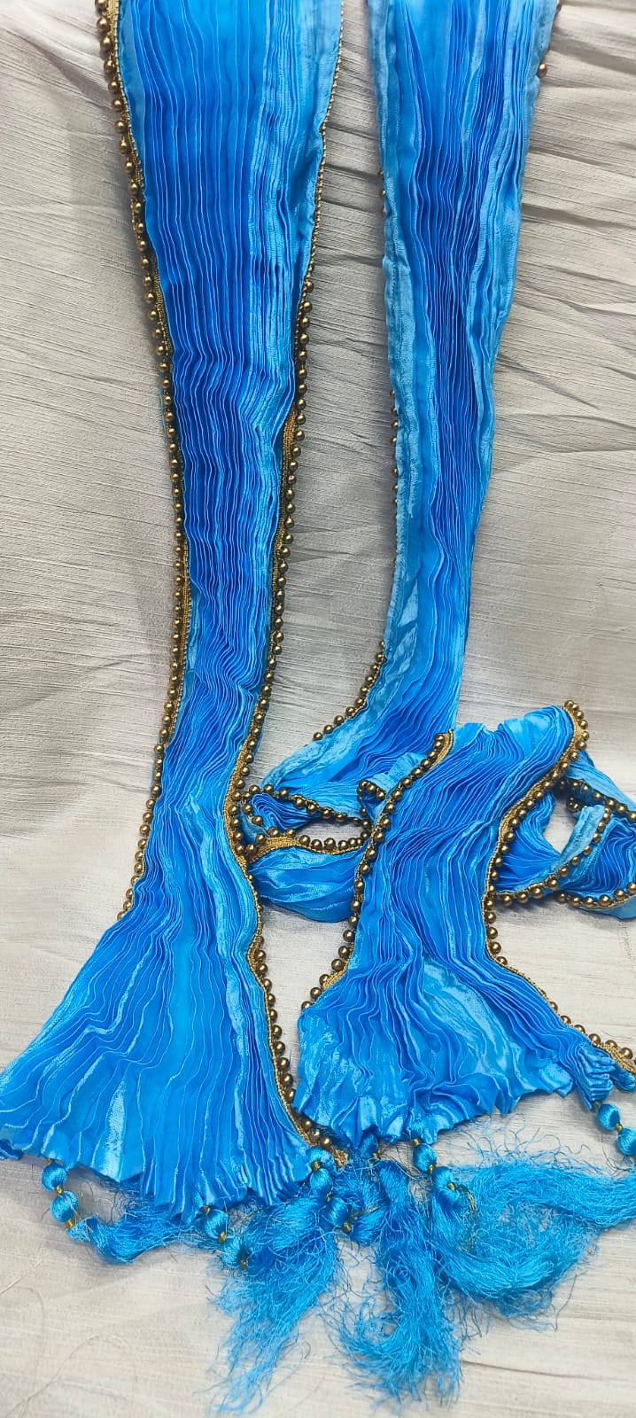 Alluring Sea Blue Color Poly Blend Fabric With Lace Border Stole For Men