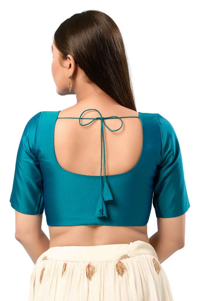 Teal Blue Color Poly Blend Fabric Readymade Blouse Near Me