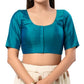 Alluring Teal Blue Color Poly Blend Fabric Round Neck Readymade Blouse For Women