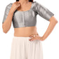 Charming Silver Color Poly Blend Fabric Round Neck Readymade Blouse For Women