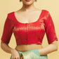 Alluring Front Open Red Color Brocade Elbow Sleeve Readymade Blouse For Women