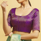 Attractive Front Open Purple Color Brocade Elbow Sleeve Readymade Blouse For Women
