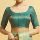 Elegant Front Open Teal Green Color Brocade Elbow Sleeve Readymade Blouse For Women