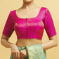 Alluring Front Open Rani Pink Color Brocade Elbow Sleeve Readymade Blouse For Women