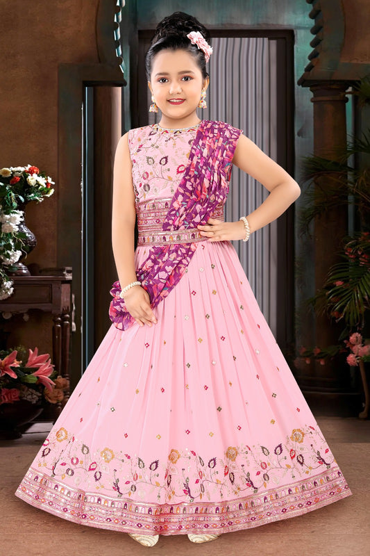 Charming Light Pink Color Embroidery And Sequins Work Choli Sets For Girls
