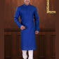 Charming Plain Royal Blue Color Plain Linen Cotton Kurta With Pajama Set For Men