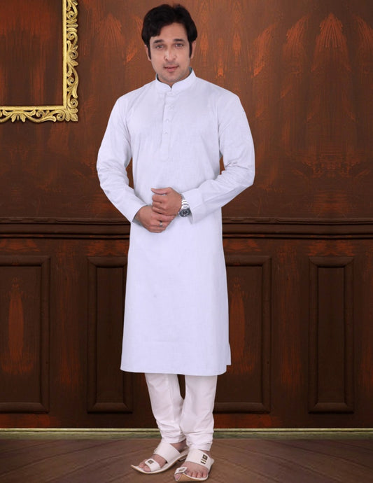 Elegant White Color Premium Linen Cotton Kurta Suits For Men