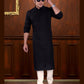 Gorgeous Black Color Linen Cotton Fancy Kurta With Pajama Set For Men