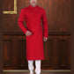 Attractive Red Color Linen Cotton Fancy Kurta With Pajama Set For Men
