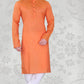 Stunning Orange Color Poly Cotton Plain Kurta Pajama Set For Men