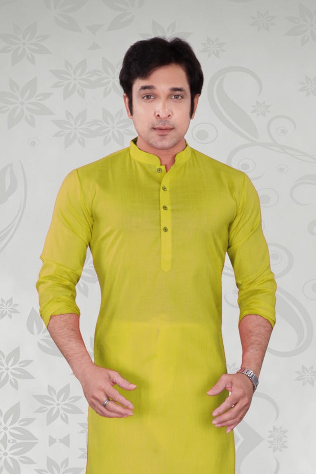 Attractive Light Green Color Poly Cotton Plain Kurta Pajama Set For Men Near Me
