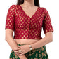 Wonderful Maroon Color Jacquard V Neck Readymade Blouse For Women