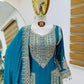 Charming Designer Sky Blue Color Sequins And Embroidery Work Palazzo Suits With Dupatta For Women Near Me
