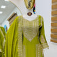 Alluring Designer Lime Green Color Sequins And Embroidery Work Palazzo Suits With Dupatta Near Me