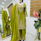 Alluring Designer Lime Green Color Sequins And Embroidery Work Palazzo Suits With Dupatta For Women