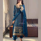 Attractive Teal Blue Color Chinon Silk With Heavy Sequins And Embroidery Work Salwar Suits For Women