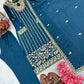 Attractive Teal Blue Color Chinon Silk With Heavy Sequins And Embroidery Work Salwar Near Me