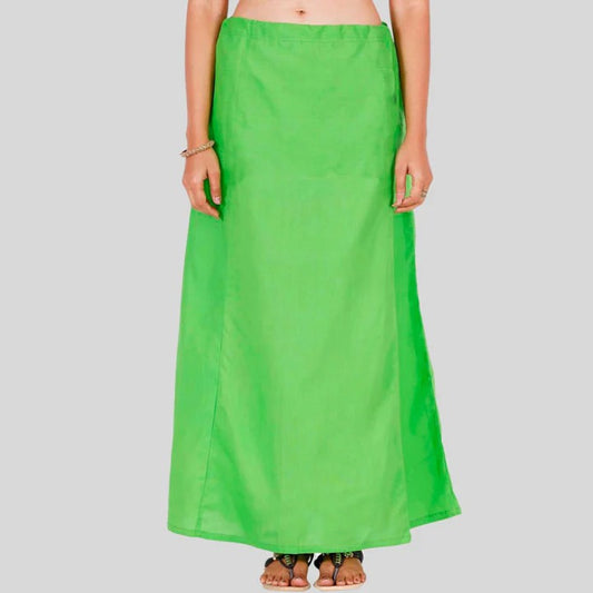 Charming Green Color Women's Cotton Thread Work Readymade Petticoat For Saree