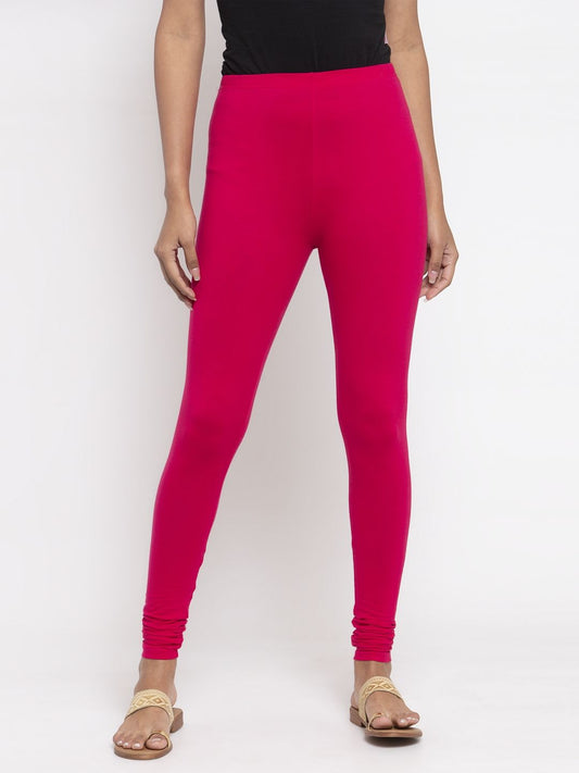 Alluring Rani Pink Colored Stretchable Rayon Elastane Leggings For Women
