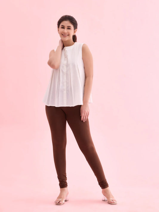 Attractive Brown Colored Stretchable Rayon Elastane Leggings For Women