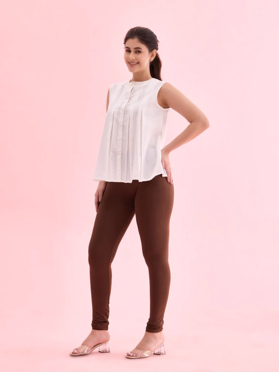 Brown Colored Stretchable Rayon Elastane Leggings Near Me