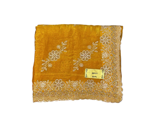 Amazing Golden Yellow Color Soft Chiffon With Embroidery And Stone Work Fancy Saree - PREMIUM QUALITY