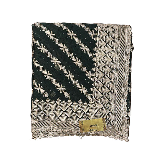 Stunning Dark Green Color Georgette Embroidered Work Fancy Saree - PREMIUM QUALITY
