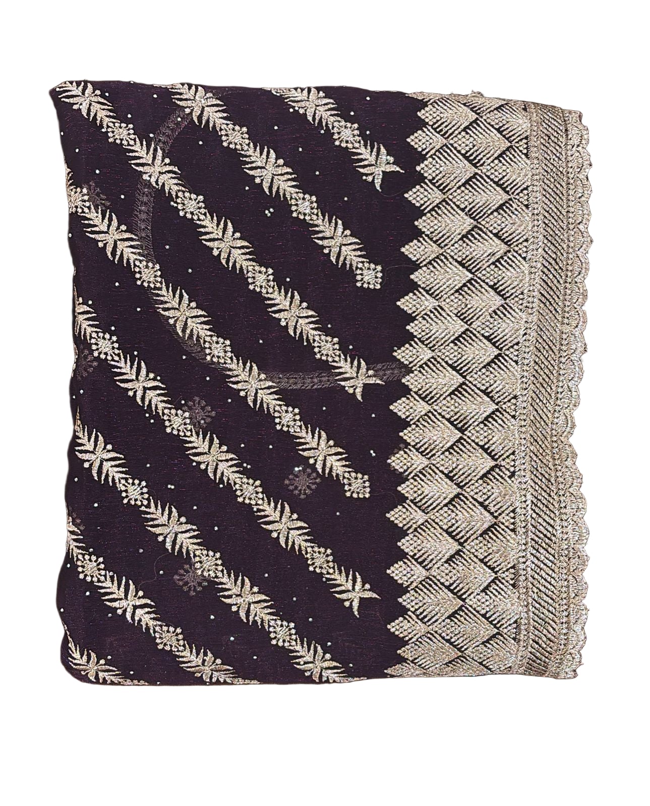 Dark Purple Color Georgette Embroidered Work Fancy Saree