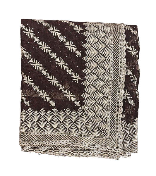 Marvellous Dark Wine Color Georgette Embroidered Work Fancy Saree - PREMIUM QUALITY