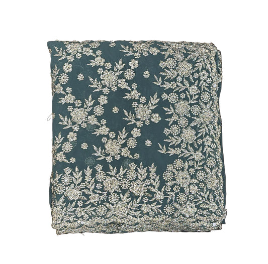 Elegant Blue Gray Color Georgette Silver Embroidered Work With Beads Fancy Saree - PREMIUM QUALITY