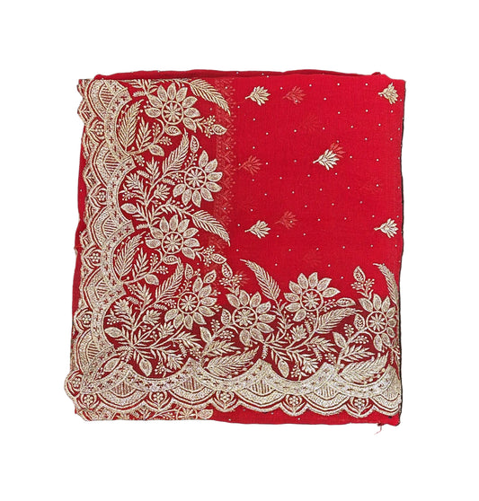 Wonderful Red Color Crush Georgette Embroidered Work Fancy Saree - PREMIUM QUALITY