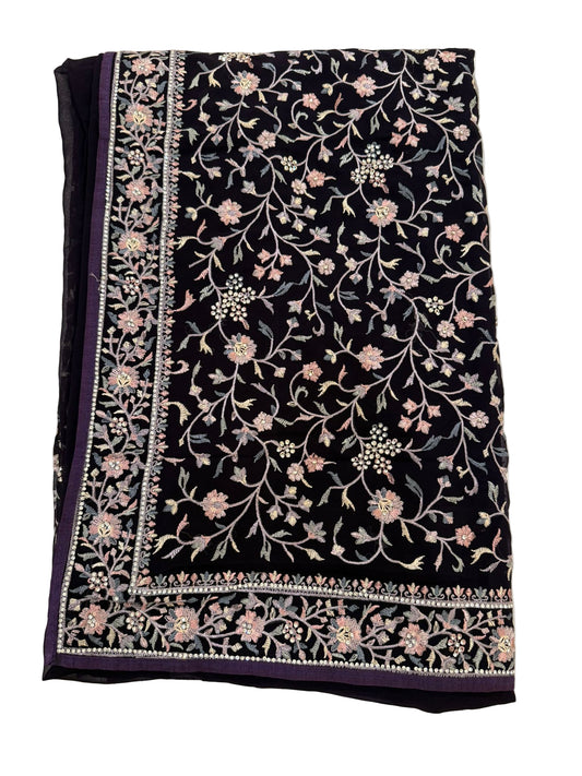 Alluring Purple Color Soft Georgette Embroidered With White Stone Fancy Saree  - PREMIUM QUALITY