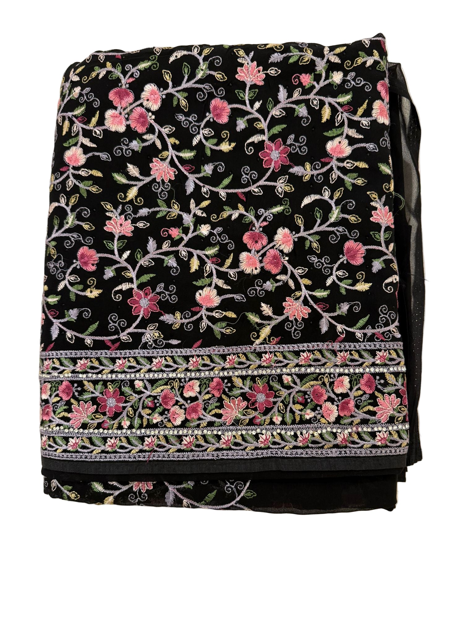 Black Color Soft Georgette Embroidered Work With White stone Fancy Saree Near Me