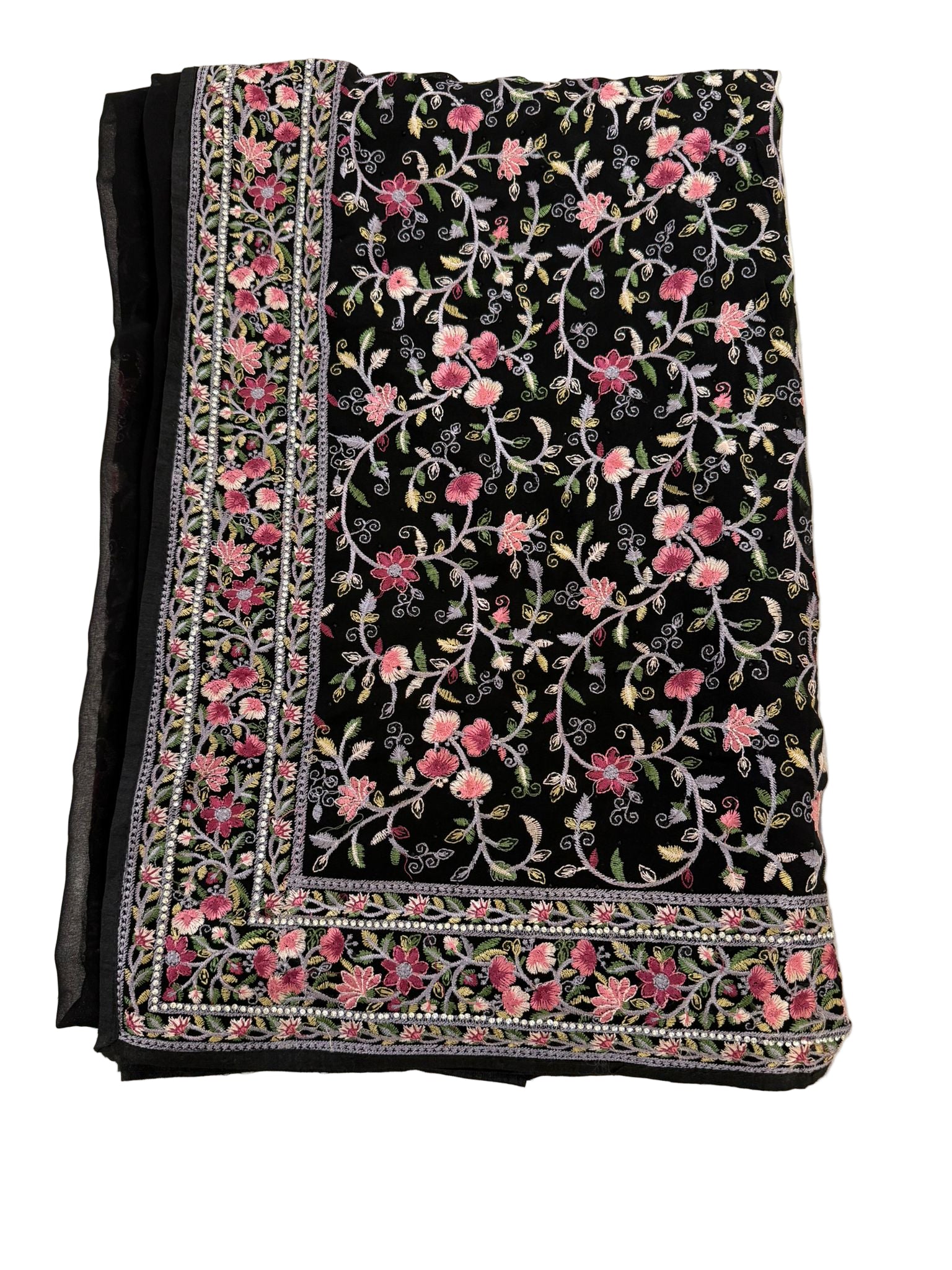 Attractive Black Color Soft Georgette Embroidered Work With White stone Fancy Saree - PREMIUM QUALITY