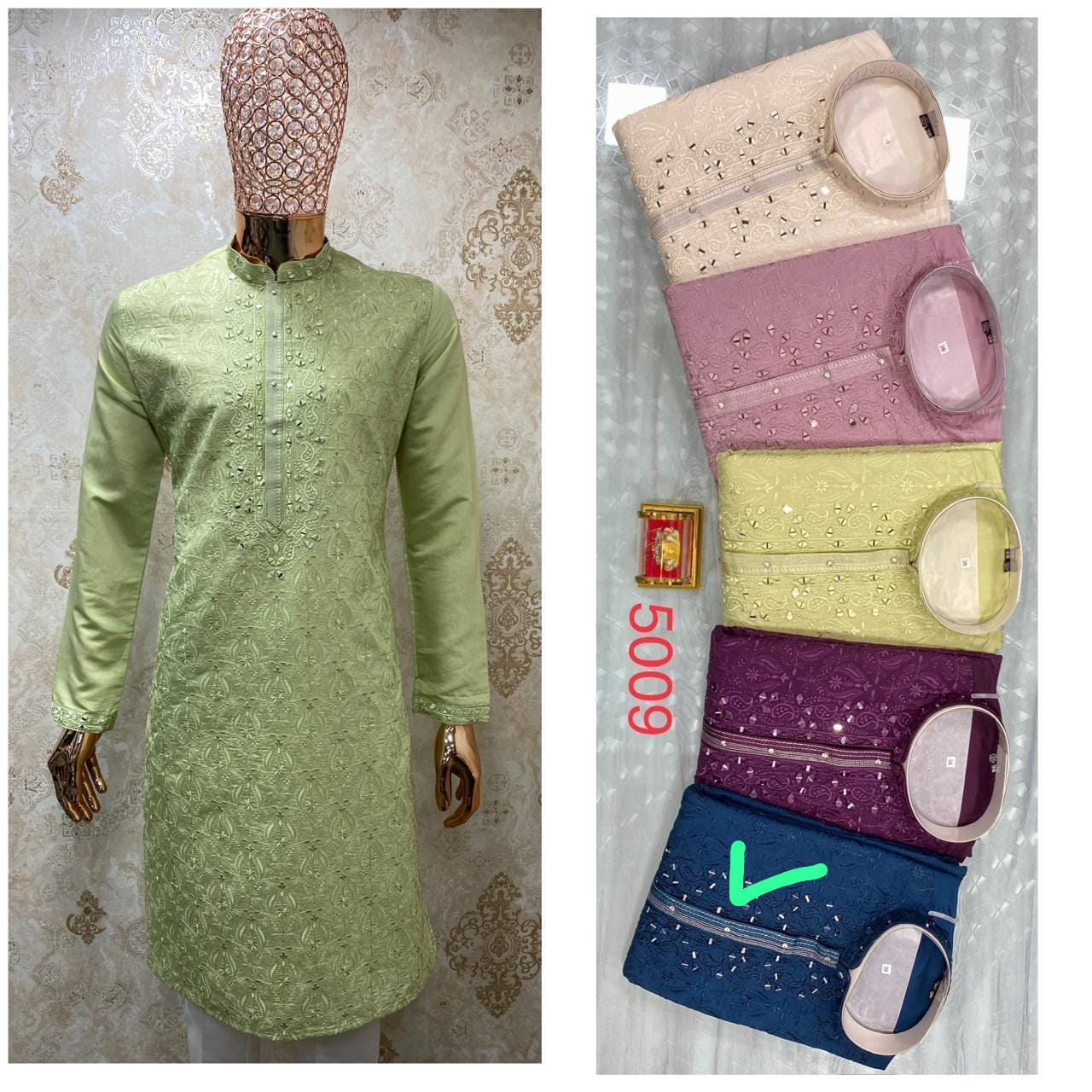 Dark Blue Color Soft Silk With Embroidery And Mirror Work Kurta Suits Near Me