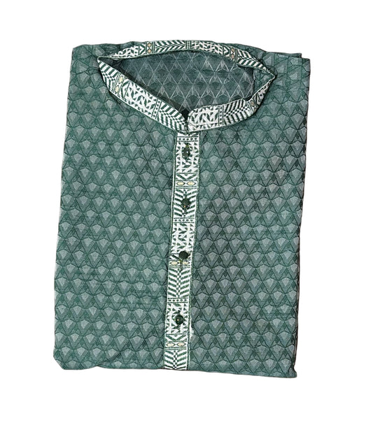 Graceful Dark Green Color Raw Silk Embroidery Work Kurta Suits For Men