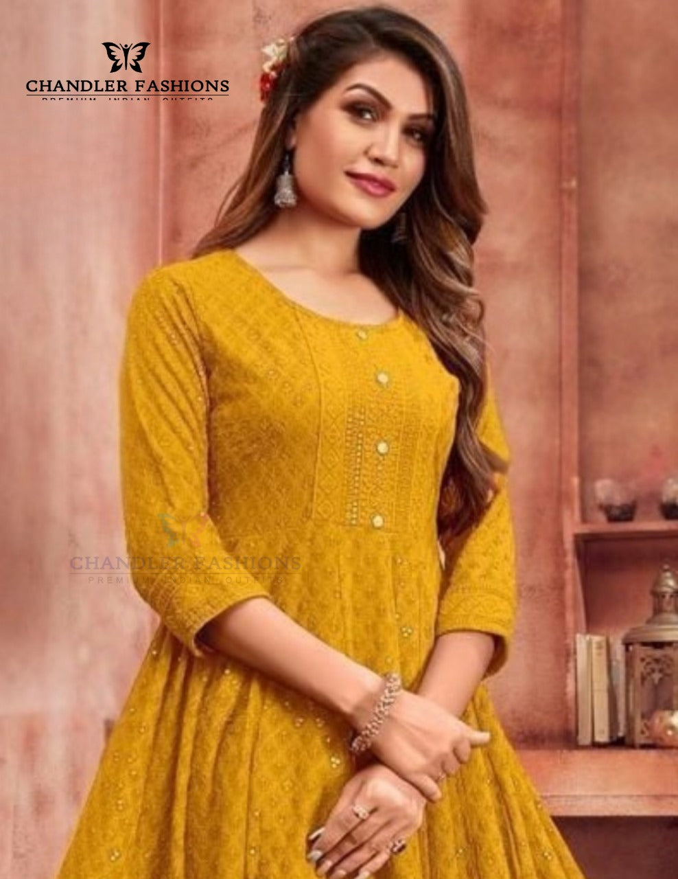 Elegant Mustard Yellow Color Anarkali Gown Near Me